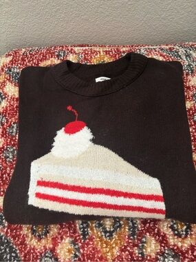 aerie chocolate brown Crewneck Sweater with Cake Slice Graphic